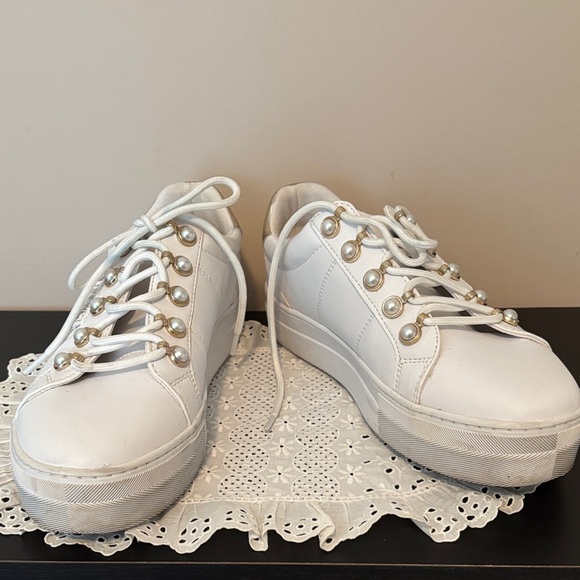Nine West Shoes - Nine West White Sneakers with Pearl and Gold Details